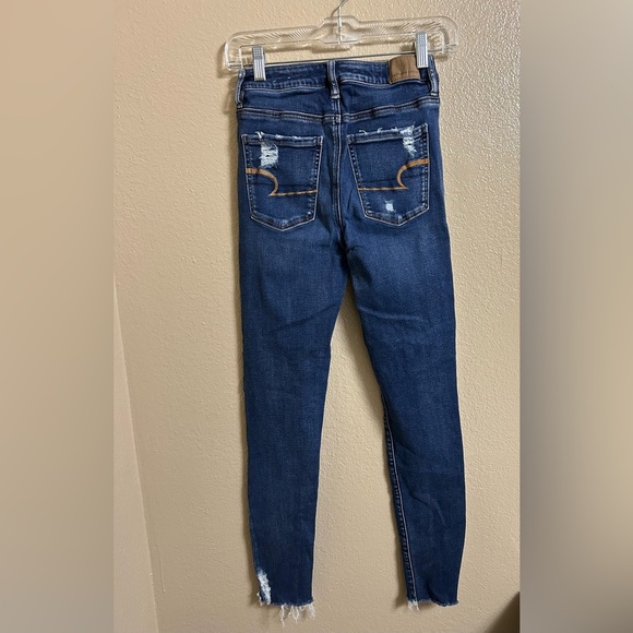 Women's American Eagle super high waist jegging Distressed Blue Jeans size 4 - Picture 3 of 5